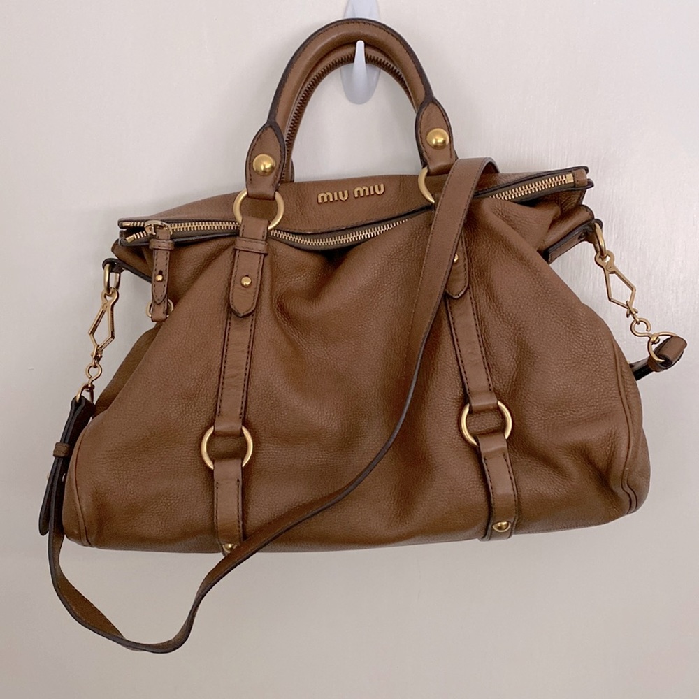 🚫SOLD❌. 
Miu Miu Leather 2way Bag - Brown pebble grain leather